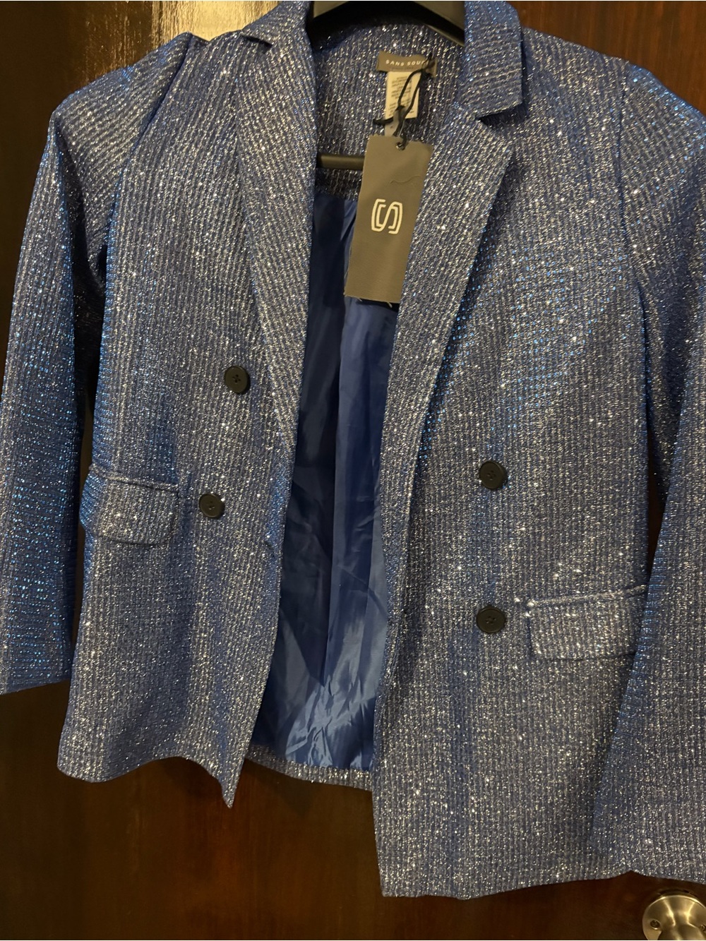 NWT Sans Souci Shimmery Blue Double-Breasted Blazer. Size S.